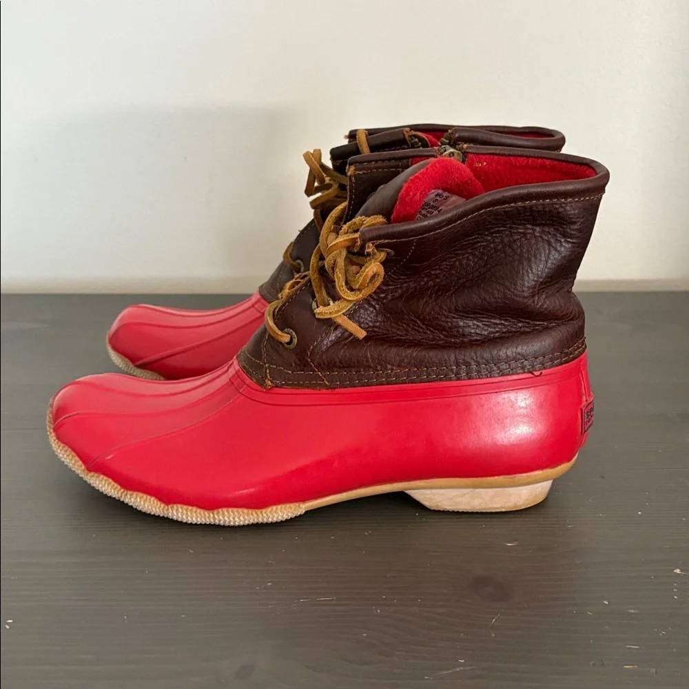 Sperry‎ Women’s Waterproof Duck Boots Red Brown Leather Fleece Lined Size 8